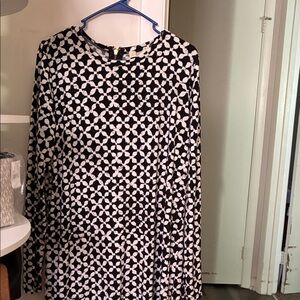 Michael Kors Black and White Geometric Long Sleeve Dress